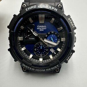Casio Chronograph Watch Men Black Blue Round Dial Date MCW200H-2A Missing Strap